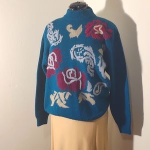 Vintage 1980s teal turtleneck sweater